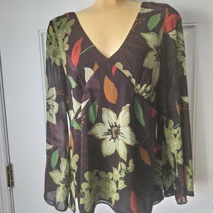 JUDITH HART Multi-Color V-Neck Top Blouse Sz 14